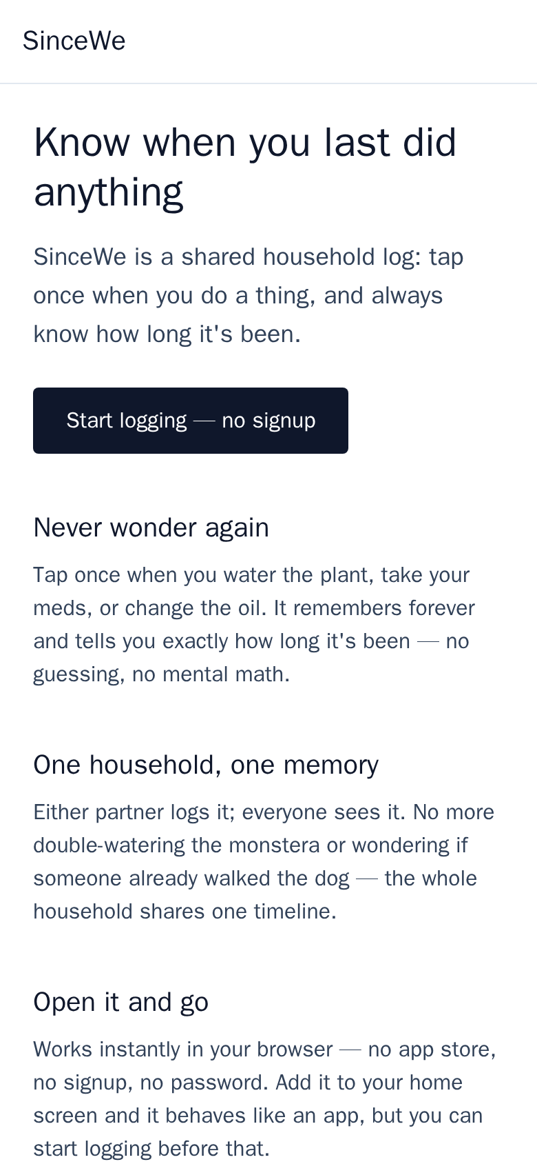 The welcome page on a phone
